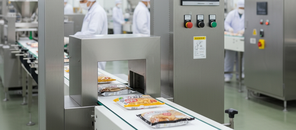食品工場で金属検出機が使用されている様子