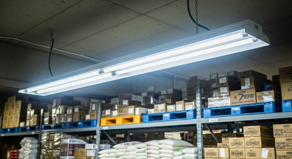 食品工場の倉庫にある照明器具
