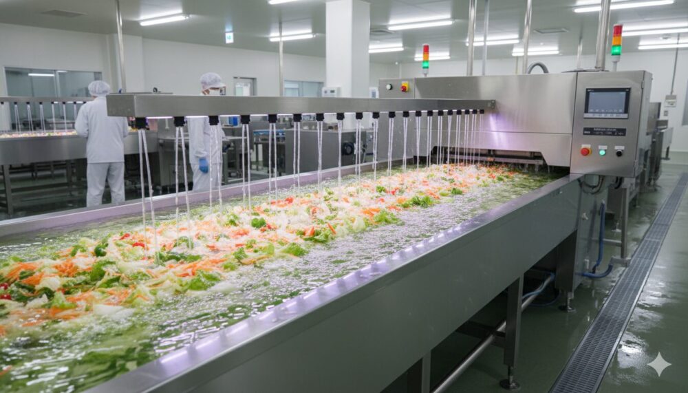 カット野菜の連続洗浄殺菌装置