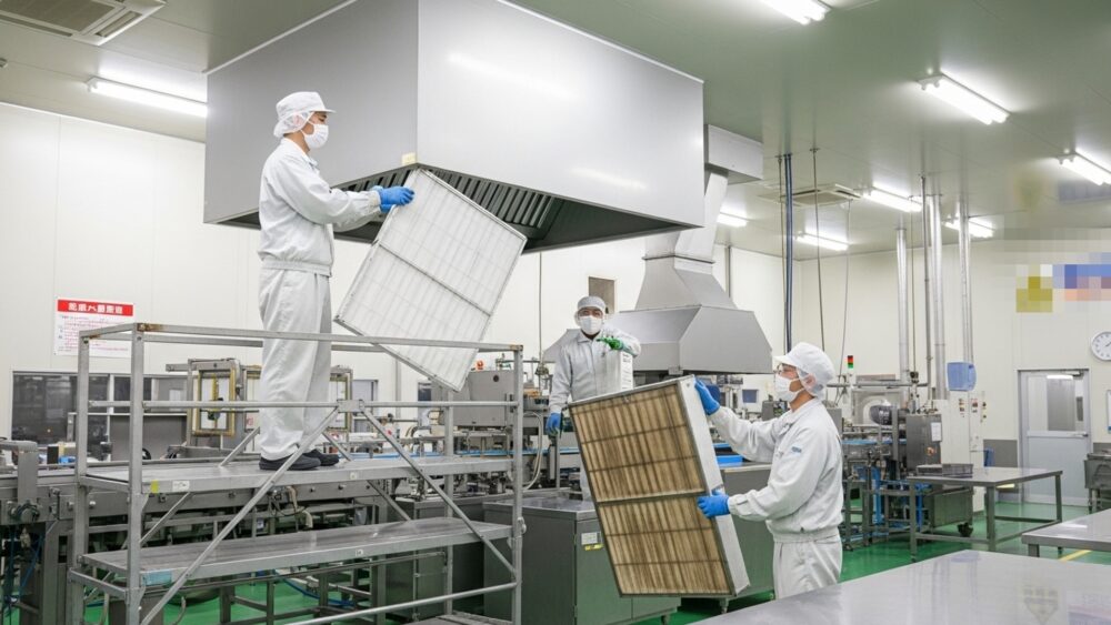 食品工場の換気扇 フィルター交換