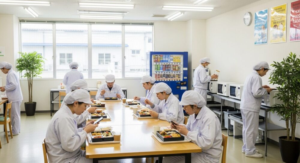 日本の食品加工工場の休憩室