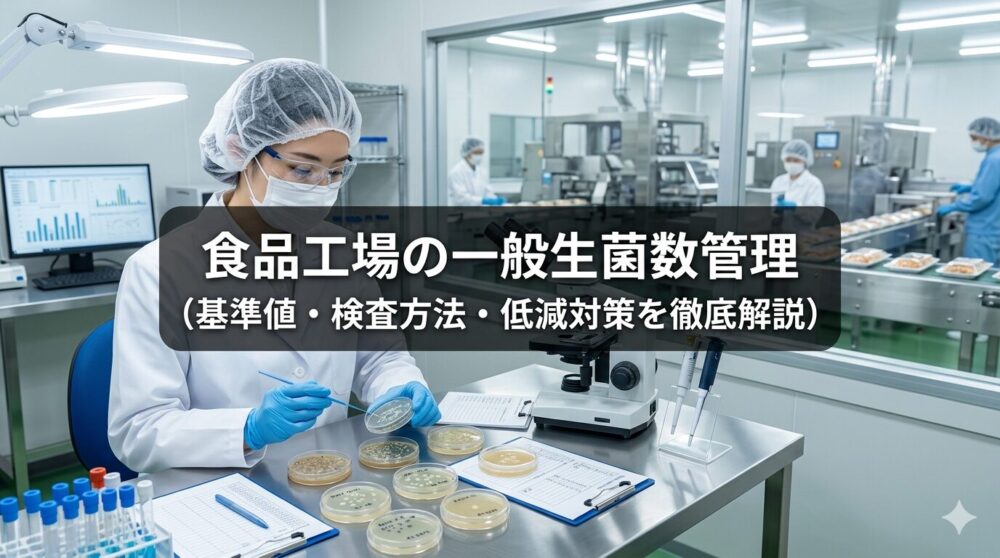 食品工場の品質管理室で一般生菌数を検査しているイメージ