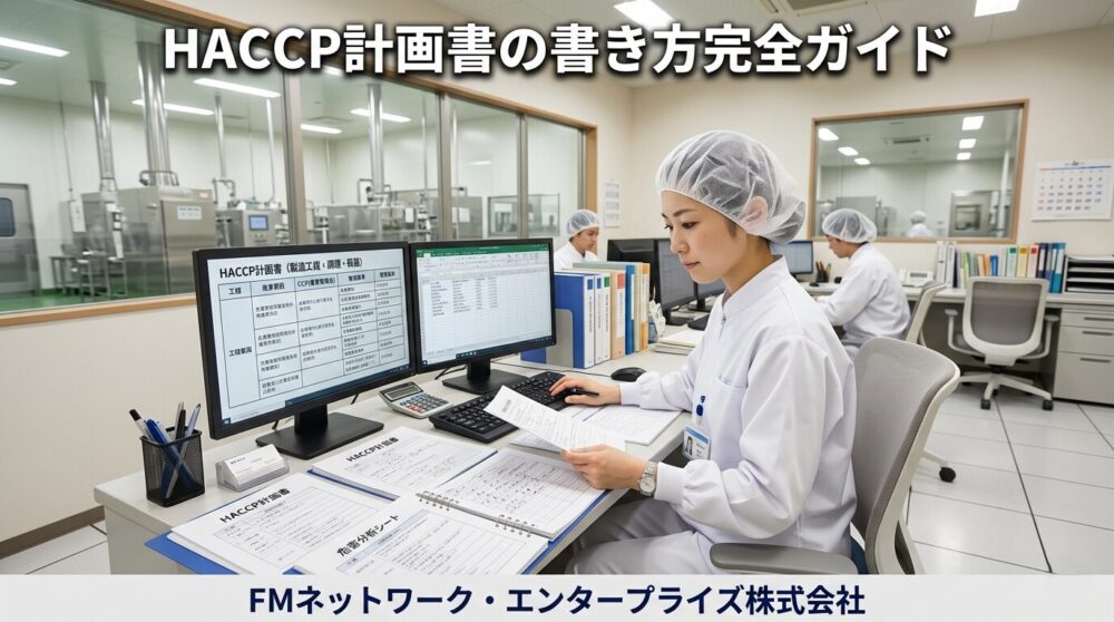 HACCP計画書を作成している食品工場の品質管理担当者