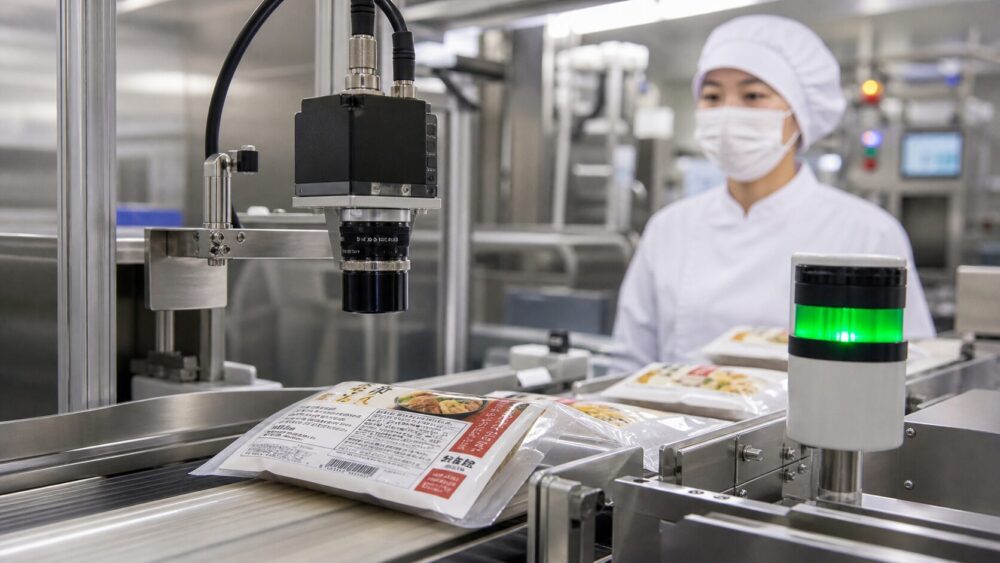 印字検査装置がラベルの表示内容をカメラで照合検査している工程のイメージ