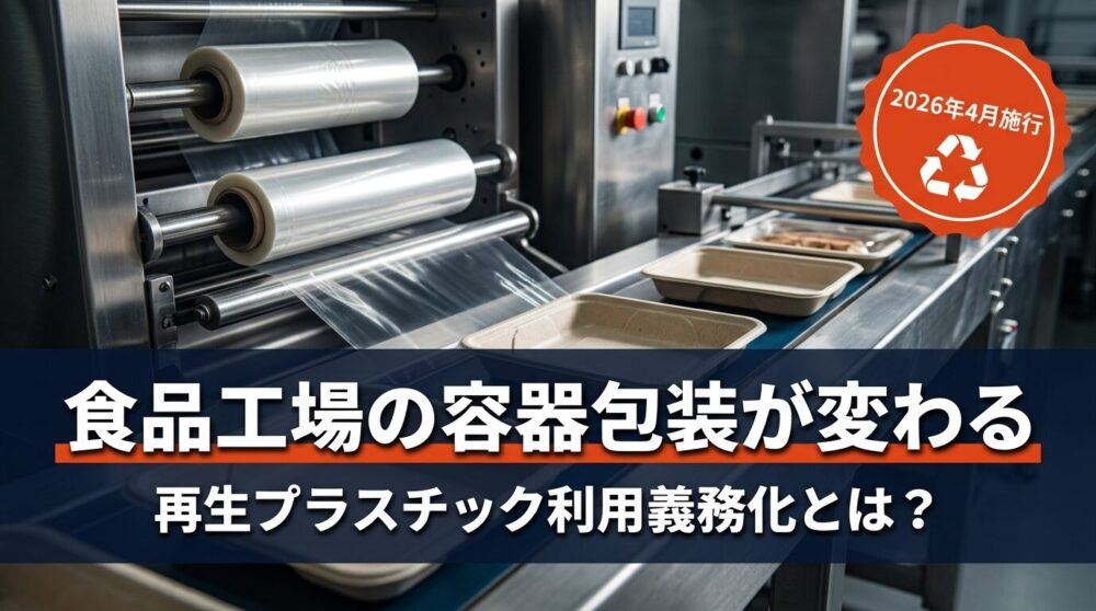 資源有効利用促進法改正2026年4月施行と食品容器包装の再生プラスチック利用義務化を案内するアイキャッチ画像