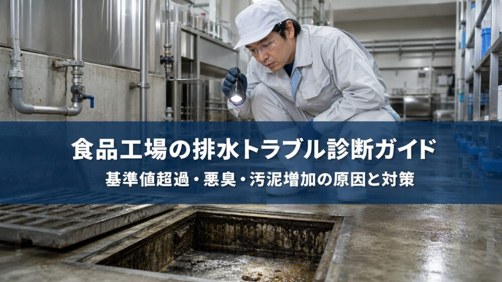 食品工場の排水トラブル診断ガイドを案内するアイキャッチ画像