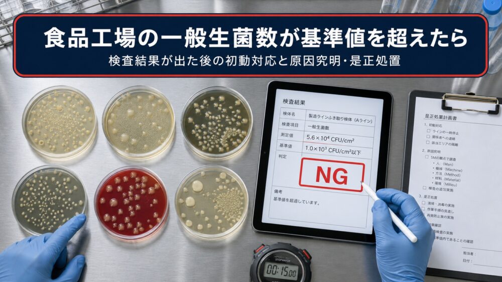 基準値超過の検査結果通知を確認する品質管理担当者