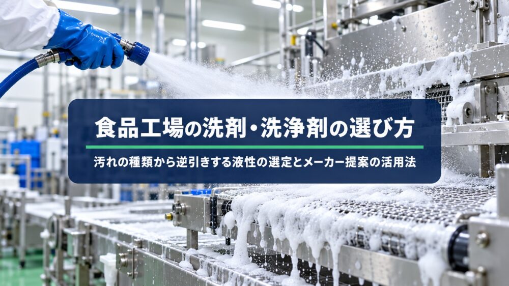 食品工場の加工機器を泡洗浄剤で洗浄している様子